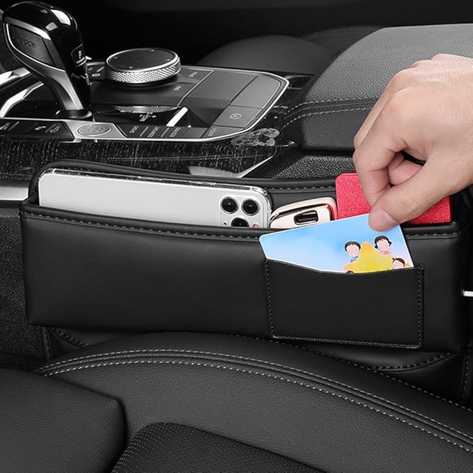 Universal Car Seat Gap Filler Organizer for Tesla Model 3/Model S/Model X/Model Y 2013-2025 Leather Console Gap Bag Organiser Adjustable Front Seat Storage Box Interior,Normal-Black