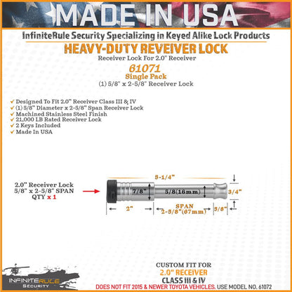 61071 Receiver Lock for 2" Receiver
