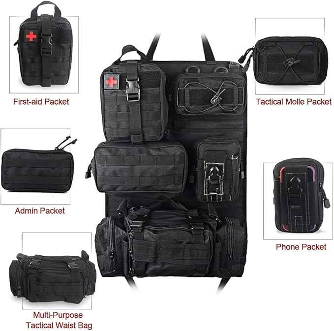 Universal Tactical Vehicle Back Seat Organizer with 5 Molle Pouch Molle Pouches Truck Seat Organizer Tactical Gear for Car Truck Ford Jeep Vehicle