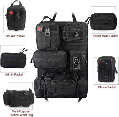 Universal Tactical Vehicle Back Seat Organizer with 5 Molle Pouch Molle Pouches Truck Seat Organizer Tactical Gear for Car Truck Ford Jeep Vehicle