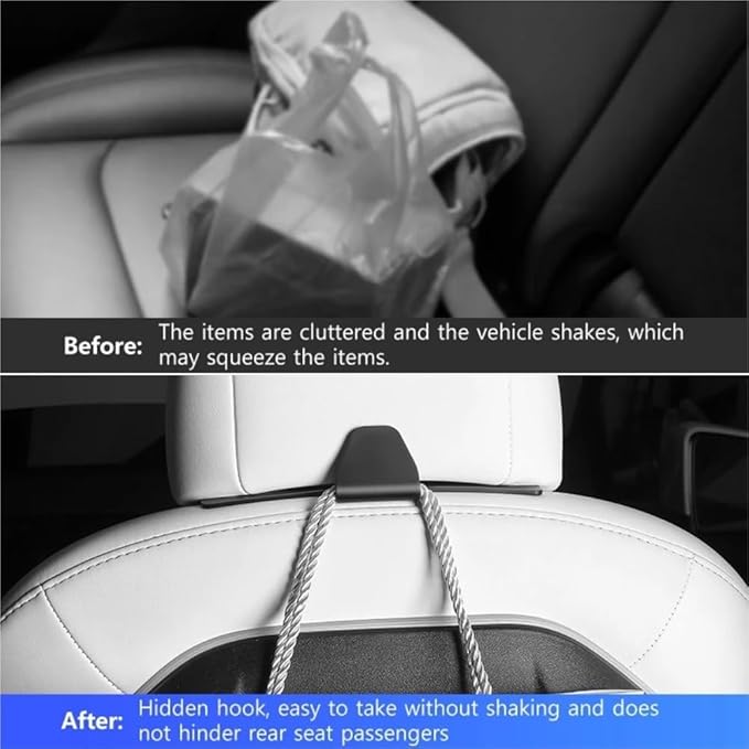GGCLIMAX Car Organizers and Storage Compatible with Tesla Model Y/3 2021-2024 and Model 3 Highland Car Seat Headrest Hooks Handbag Shopping Bag Hanging Organizers