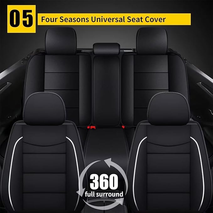 YORKNEIC Fit for Dodge Charger Seat Covers 5 Seats 2006-2025 - Leather Car Seat Covers Full Set (2 Row 5 Seats, Black)
