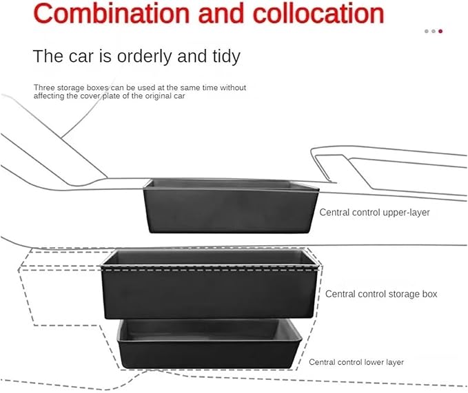 NanDeZ Central Control Storage Box Flocking Compatible For Tesla Model 3 Highland 2024 ABS Central Organizer Stowing Tidying Car Accessories 3PCS(Color:3PCS A)