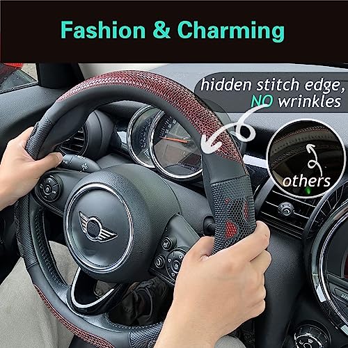 Steering Wheel Cover Great Grip Honeycomb Design 15 Inch Wine Red