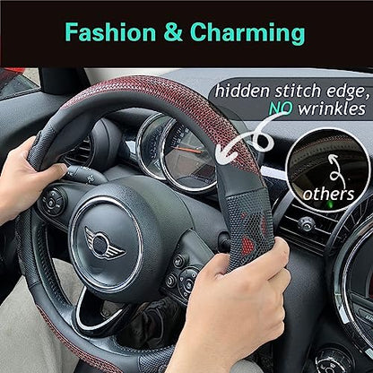Steering Wheel Cover Great Grip Honeycomb Design 15 Inch Wine Red