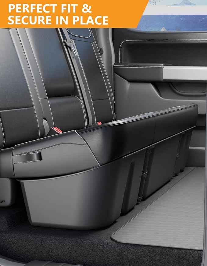 KINGGERI Under Seat Storage Boxes Compatible with 2015-2026 Ford F-150 F150 SuperCrew Cab, 2017-2026 Ford F-250 F-350 F-450 F-550 Super Duty, Upgraded Rear Under Back Seat Cargo Tool Box Organizer