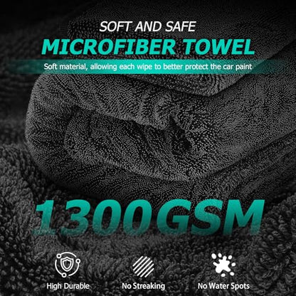 2 Pack 1300GSM Microfiber Car Drying Towel