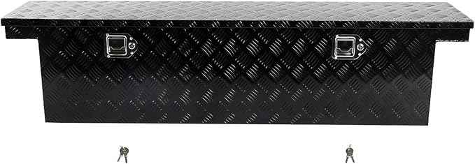 60 Inch Heavy Duty Aluminum Tool Box Wide Utility Trailer Stripes Plated for Pick Up Truck Bed RV ATV Organizer Storage w/Lock and Keys (60"X12"X14")(Only For standard cab or regular CAB)