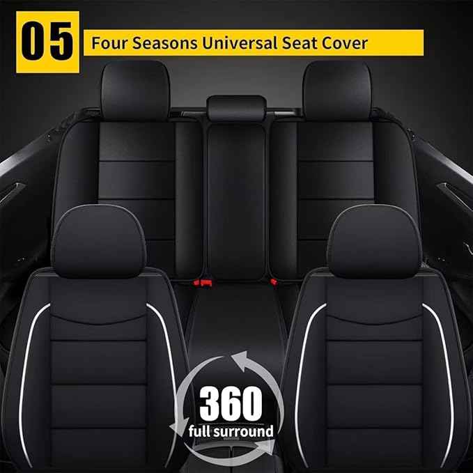 YORKNEIC Full Set Seat Covers Fit for Ford Flex 2011-2019: Faux Leather Car Seat Covers - Waterproof Car Seat Protector(Black)