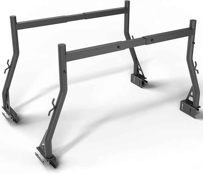 Universal Truck Bed Ladder Rack, Non-Drilling, 900 LBS Load Capacity, Fit Most Truck Bed Ranging from 53" to 68" Wide, Extendable Heavy Duty Steel Cargo Rack for Kayak, Surfboard, Lumber, Ladder