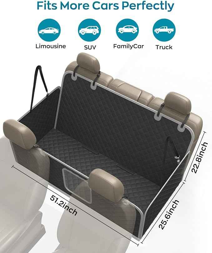 Dog Car Seat Cover for Back Seat, Hard Bottom Dog Hammock for Car, Waterproof Back Seat Extender for Large Dogs, Pet Seat Protector, Universal for Cars, SUVs, 400lb