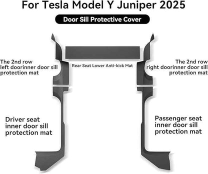 LUCKEASY 5PCS for Tesla Model Y Juniper 2025 2026 Standard & Premium & Performance Front & Rear Door Threshold Strip 2nd Row Seat Lower Protector Door Sill Protective Cover TPE Accessories Black