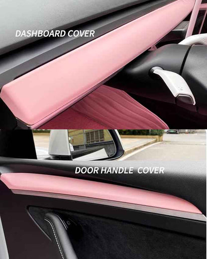 Pink Dashboard Cover and Front Door Cover Compatible with Tesla Model 3（2021-2023） and Model y（2019-2024 (Pink)