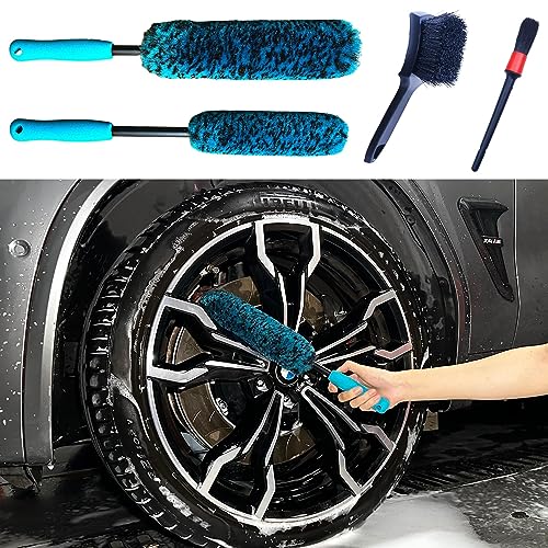 PRO Choice 4 Pack Long Handle Wheel Brush Kit for Cleaning Wheel and Tire