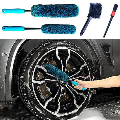 PRO Choice 4 Pack Long Handle Wheel Brush Kit for Cleaning Wheel and Tire