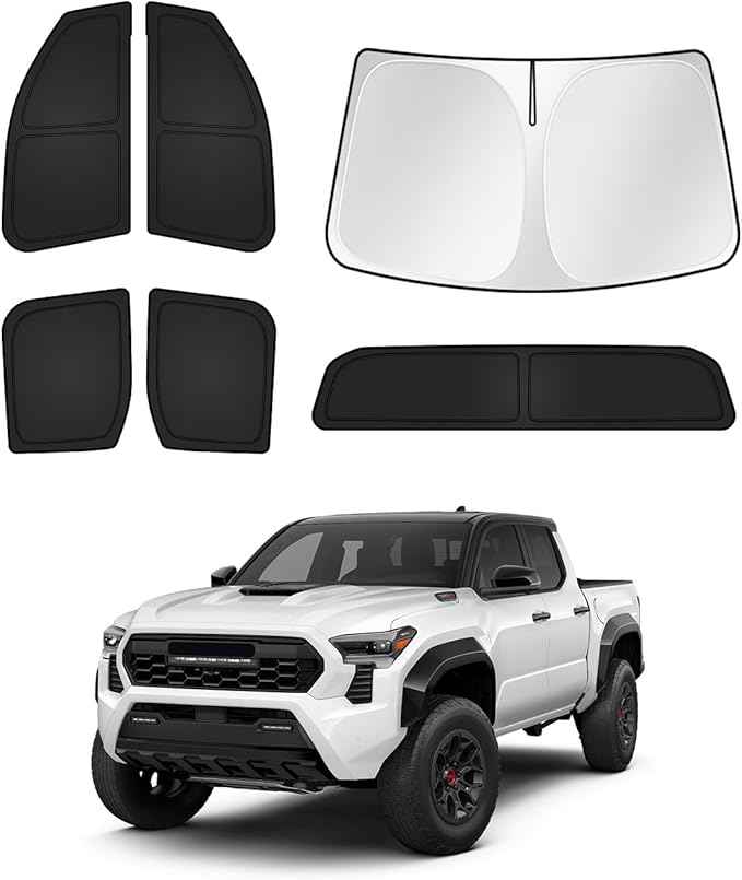 Sunshades for Toyota Tacoma 2024 2025 2026 Accessories Windshield Sun Shade Side Rear Window Shade Cover Sun Visor Shield Privacy Protection for Camping Keep Vehicle Cool Black 6PCS