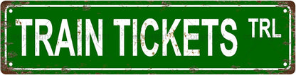 TRAIN TICKETS TRL Space Vintage Metal Tin Sign, Street Sign, Home Decor, Room Decor, Wall Decor, Bathroom Decor, Bar Decor, Cafe Decor, Garage Decor, 16 x 4 Inch
