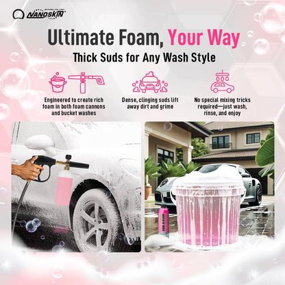 Nanoskin WASH N' WAX with Carnauba 16 Oz. - Cleans & Shines in One Step | Works with Foam Cannon, Foam Gun, Bucket Washes, Pressure Washer | Carnauba Wax Protection for Cars