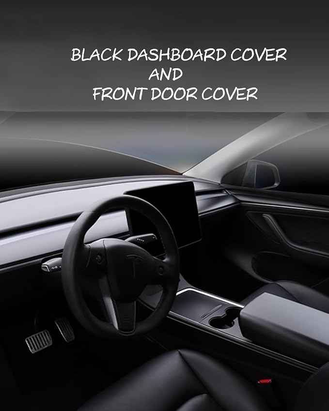 Matte Black Dashboard Cover and Front Door Cover Compatible with Tesla Model 3（2021-2023） and Model y（2019-2024 (Matte Black)