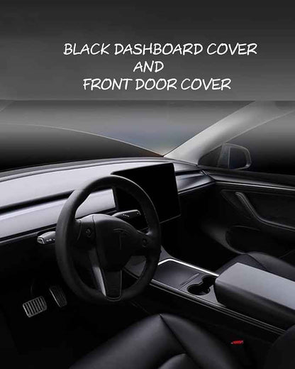 Matte Black Dashboard Cover and Front Door Cover Compatible with Tesla Model 3（2021-2023） and Model y（2019-2024 (Matte Black)