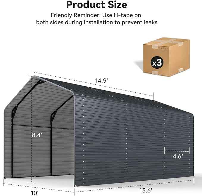 Heavy Duty Metal Carport, 10x15FT Outdoor Carport Canopy with Galvanized Steel Roof and Reinforced Base,Metal Side Panels,Sidewalls,Garage Shelter Shade for Cars,Trucks, Boats, Gray