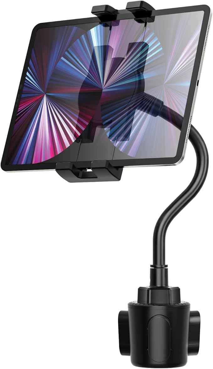 Gooseneck Car Cup Holder Tablet Mount, Truck Tablet Holder Cupholder Mount [Flexible Stable Long Arm] for 4-12.9" Tablets & Phones, iPad Pro/Air/Mini, Galaxy Tab, Huawei, iPhone Series