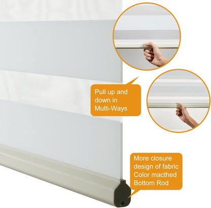 Persilux Zebra Blinds for Windows, Cordless Roller Shades for Windows Room Darkening Roller Blinds (34.5" W x 72" H, Cream) Light Control for Day and Night Light Filtering Sheer Shades for Home