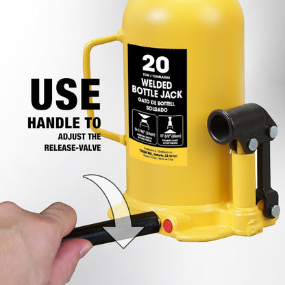 YELLOW JACKET 20 Ton Bottle Jack All Welded Hydraulic Jack with 2-Section Long Handle, for Car, Pickup Truck, Truck, RV, Auto Repair, Industrial Engineering