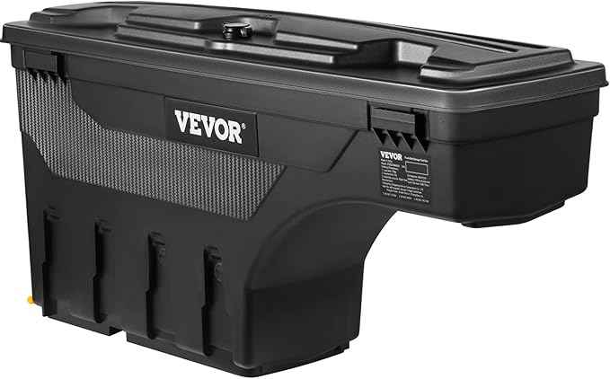 VEVOR Truck Bed Storage Box, Lockable Lid, Waterproof ABS Wheel Well Tool Box 6.6 Gal/20 L with Password Padlock, Compatible with Tundra 2007-2021, Driver Side, Black
