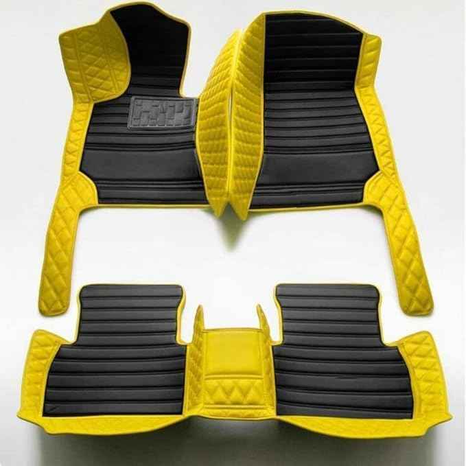 MAEVEN Customized Leather car Floor mats Suitable for 99% of car Models All-Weather Protection Waterproof Anti Slip Men's Women's car Liners (Yellow+Black Stripes)