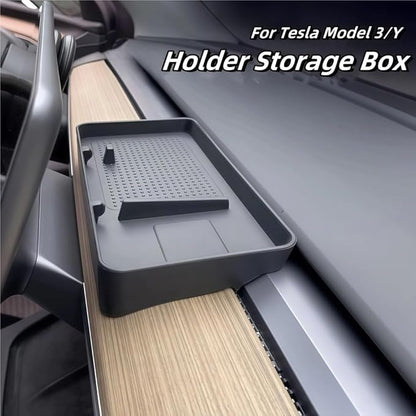 GGCLIMAX Car Organizer Compatible with Tesla Model 3 Y Behind Screen Storage Box Dashboard Organizer Hidden Tissue Holder Anti-Slip Mat Phone Bracket Accessories(GRAY)