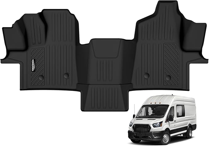 Tongama-Floor Mats for 2015-2021 Ford Transit 150/250/350/350HD w/Carpet Flooring, All Weather TPE Floor Liners for Ford Transit Waterproof Accessories
