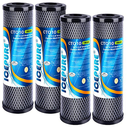 1 Micron 2.5" x 10" CTO Carbon Whole House Water Filter 4 Pack (4 Count)