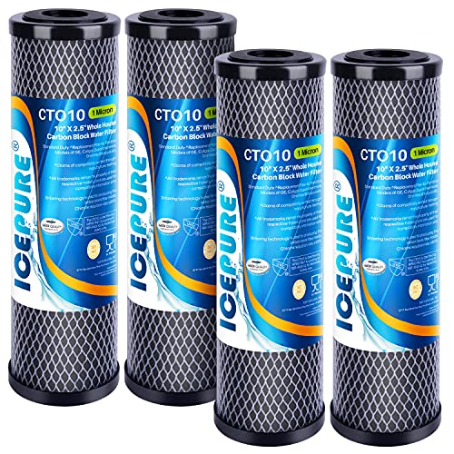 1 Micron 2.5" x 10" CTO Carbon Whole House Water Filter 4 Pack (4 Count)