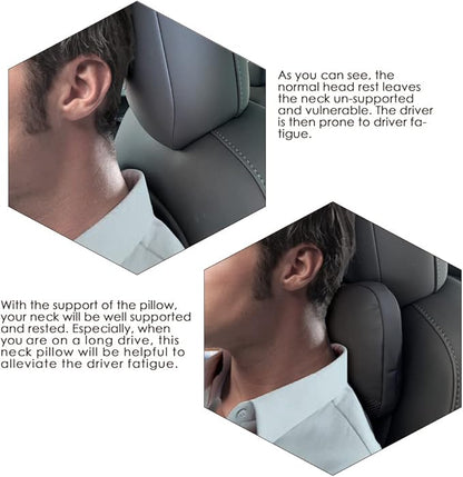 TESBEAUTY Nappa Leather Seat Headrest Pillow 2 Packs for Tesla Neck Pillow Uniquely Designed for Tesla Model X/SY/3 Higher Version Fits Taller Than 5'7", Genuine Nappa Leather Visible Strap Black