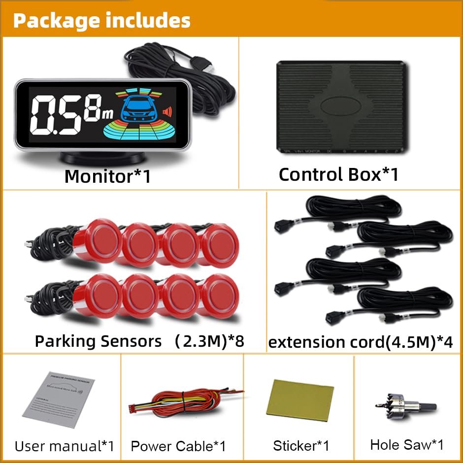 Car Parking Sensors Kit Reverse Radar parktronic System Auto Electronics Vehicle Back Assistant Reverse 8 Sensor (8 Count)