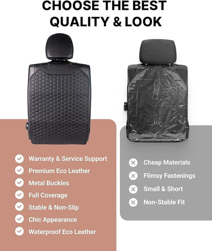 Owleys Kick Mat Back Seat Protector - Car Back Seat Cover for Kids Feet - Waterproof & Sturdy Protector for Upholstery from Dirt, Mud, Scratches and Stain (Black)