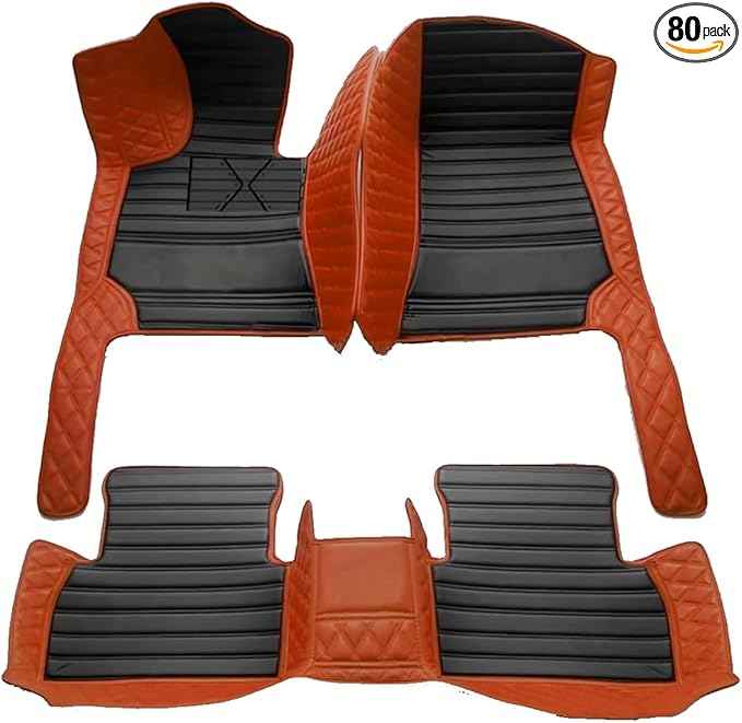 TREGOO All-Weather Anti Slip Floor mat is Suitable mats for floo of All for Tesla Models from 2012 to 2025 (Edge Brown with Black Horizontal Stripe)