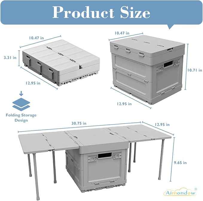 Folding Storage Box with Table, 3 in 1 Camping Collapsible Bins with Parking Warning Sign, Multifunctional Foldable Container, Outdoor Storage Bin for Picnic, Home, Office, Car