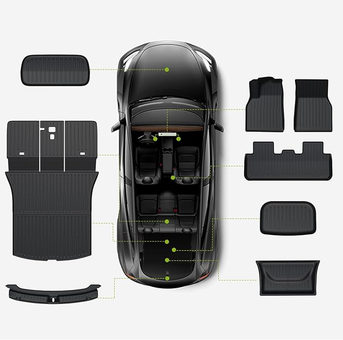 Floor Mats for 2025 2026 Tesla Model Y Juniper, 8PCS All Weather Full Set Cargo Liners Accessories, 3D TPE Odorless Floor Mat Trunk Frunk Rear Well Mats Custom for 5-Seater(Not Fit 7Seat)