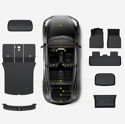 Floor Mats for 2025 2026 Tesla Model Y Juniper, 8PCS All Weather Full Set Cargo Liners Accessories, 3D TPE Odorless Floor Mat Trunk Frunk Rear Well Mats Custom for 5-Seater(Not Fit 7Seat)