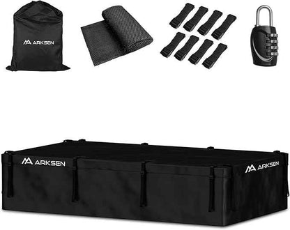 ARKSEN Extra-Wide 42 Cubic Feet Waterproof Rooftop Cargo Carrier Bag Heavy Duty Car Roof Rack Bag for Full-Size Cars w/ 8 Door Hook Straps +1 Combination Lock, 12 Reinforced Straps & Anti-Slip Mat