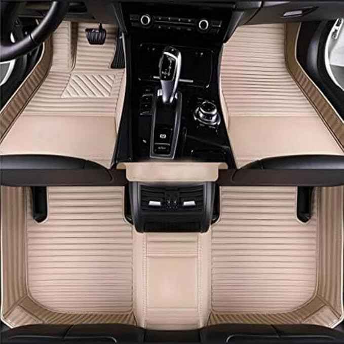 MAEVEN Customized Leather car Floor mats Suitable for 99% of car Models All-Weather Protection Waterproof Anti Slip Men's Women's car Liners (Beige Stripe 1)