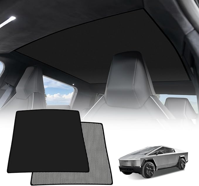 BestEvMod Foldable Roof Sunshade Compatible with 2024 2025 Tesla Cybertruck Accessories Upgraded Heat Reflective Tech Accessories Sunroof Reflective Sun Shade (Roof Sunshade)