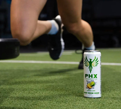 PHX Hydration Energy Drink - 700mg Electrolytes, 200mg Natural Green Tea Caffeine, 100% Daily Value 8 Essential Vitamins - 12 oz Cans (12 Pack) (12 Pack, Lemon Lime)