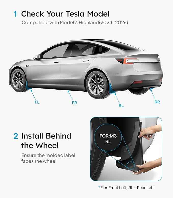Wigoo 2026 New Tesla Model 3 Accessories Mud Flaps [Stay Clean, Protect Paint] All Weather Splash Guards with Install Kit, for Model 3 2024 2025 2026 Highland, Upgraded Version, Black (Set of 4)
