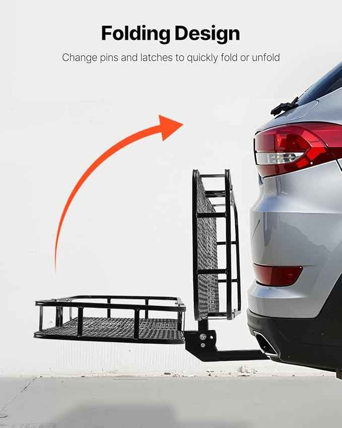 VEVOR 60x24x6 Folding Hitch Carrier - 500lb Capacity Cargo Basket & Waterproof Bag, Fits 2" Hitch Receiver for SUV, Truck, Pickup