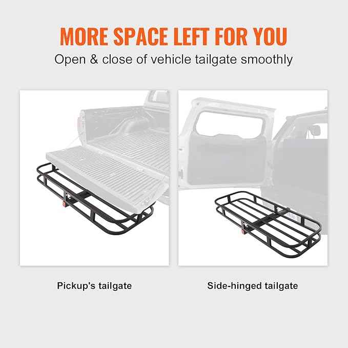 VEVOR 53 x 19 5 in Hitch Cargo Carrier, 500lb Capacity Trailer Mount Basket, Steel Luggage Carrier Rack Fits 2'' Receiver for SUV Truck Pickup with Net, Stabilizer, Straps, Black