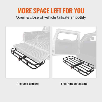 VEVOR 53 x 19 5 in Hitch Cargo Carrier, 500lb Capacity Trailer Mount Basket, Steel Luggage Carrier Rack Fits 2'' Receiver for SUV Truck Pickup with Net, Stabilizer, Straps, Black