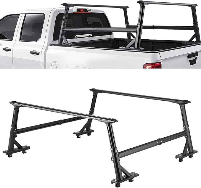 VEVOR Truck Ladder Rack, 21-31.5 in Height, Adjustable Non-Drilling Aluminum Cargo Rack with Sidebar, 800 lbs Static Capacity, Ideal for Canoes, Surfboards, Ladders, Lumber, Tents, and Large Cargo